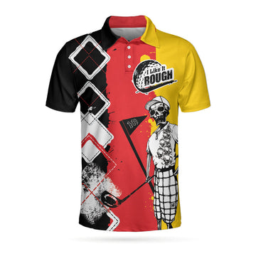 Golf I Like It Rough German Flag Polo Shirt, White Argyle Pattern Skeleton Golfing Polo Shirt, Funny Golf Shirt For Men