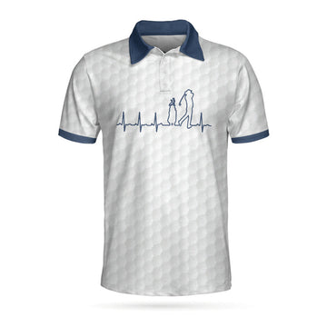 Heartbeat Golfer White And Navy Golf Polo Shirt For Men, Best Gift For Golfers