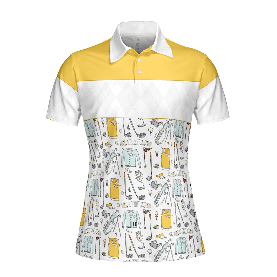Golf Symbol And Golf Argyle Pattern Yellow Short Sleeve Women Polo Shirt, Best Golf Shirt For Ladies