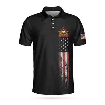 Golf Skull America Flag Short Sleeve Polo Shirt, Wet Paint Black Polo Shirt, Best Golf Shirt For Men