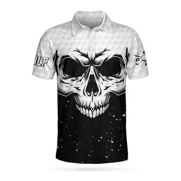 Golf Skull Pattern Black And White Polo Shirt, Golf Pattern Polo Shirt, Best Golf Shirt For Men