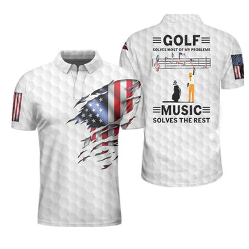 Golf Solves Most Of My Problems Polo Shirt, American Flag Polo Shirt, Golf Shirt For Music Lovers
