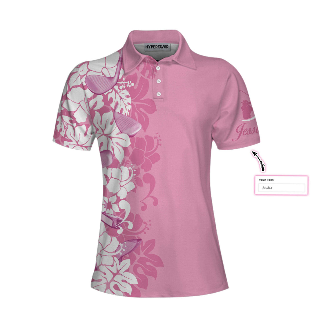 Custom Golfer Flower Pink Custom Short Sleeve Women Polo Shirt, Personalized Floral Golf Shirt For Ladies, Best Gift For Golfers