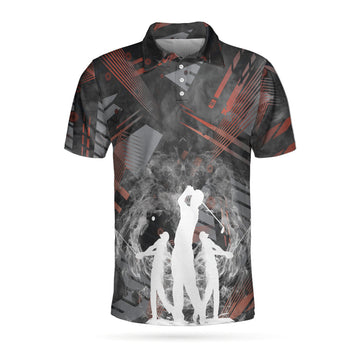 Golfers On Art Pattern Men Polo Shirt, Smoke Digital Theme Polo Shirt, Best Golf Shirt For Men, Best Gift For Golfers