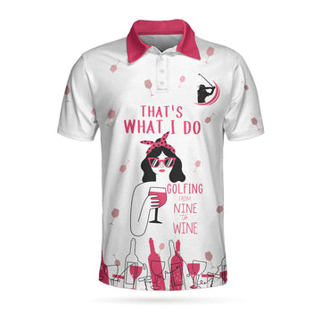 Golfing From Nine To Wine Short Sleeve Polo Shirt, Pink Polo Shirt For Men