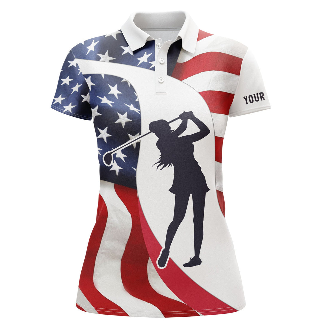 Custom Golf Polo Shirts For Women American Flag Patriotic 4th July Custom Name Golf Shirt, Golfer Gifts