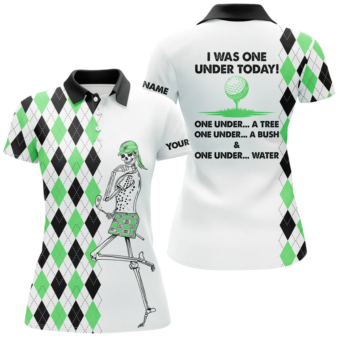 Custom Golf Skull Women Golf Polo Shirts Custom I Was One Under Today One Under A Tree, Bush And Water, Best Golfing Gift For Women