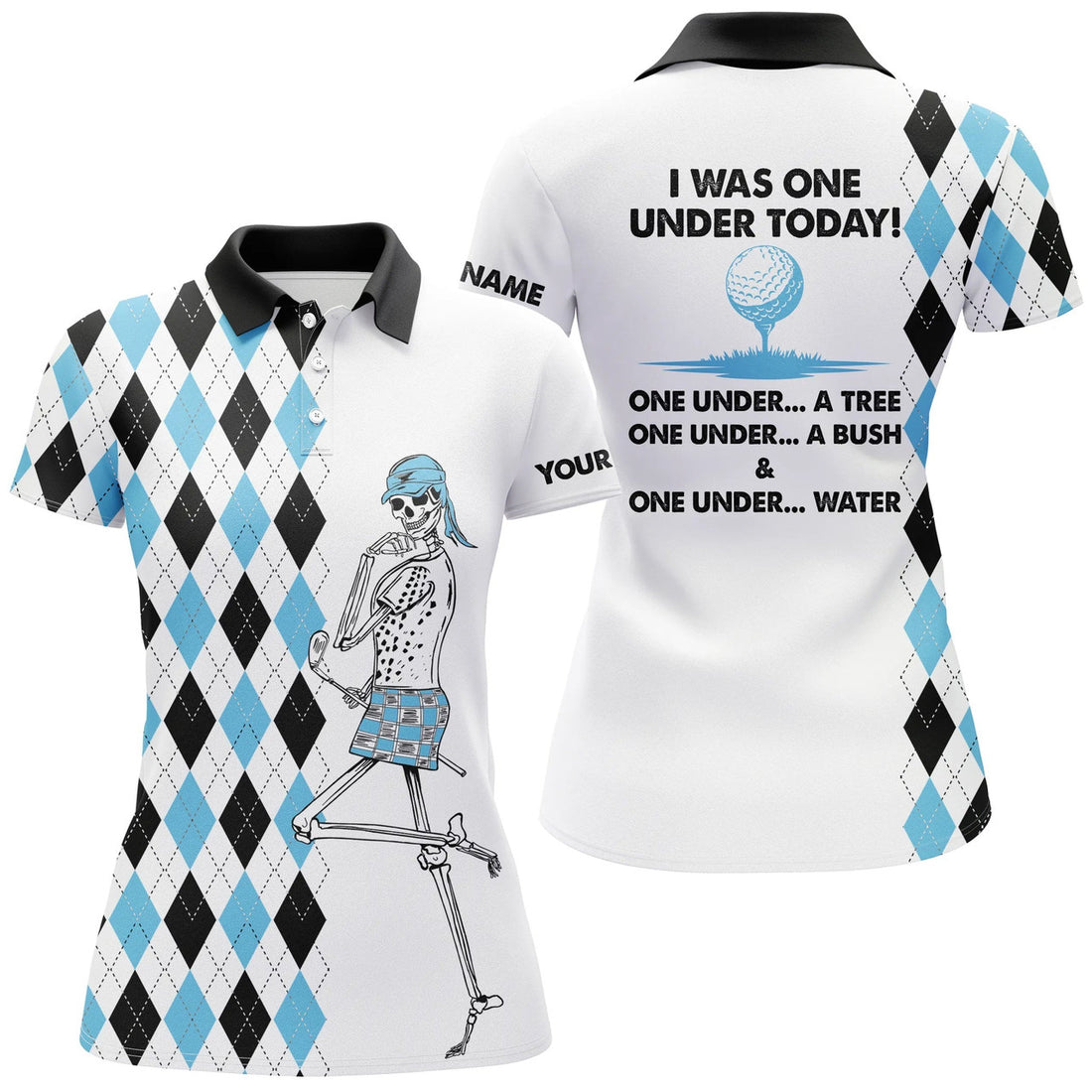 Custom Golf Skull Women Golf Polo Shirts Custom I Was One Under Today One Under A Tree, Bush And Water, Best Golfing Gift For Women