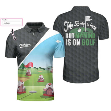 Custom Gopher My Mind Is On Golf Custom Men Polo Shirt, Personalized Golf Shirt For Men, Cool Gift For Golfers