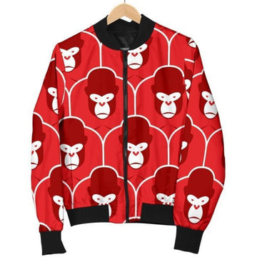 FUNSTUFFPRINT Gorilla Red Pattern Print Women Casual Bomber Jacket