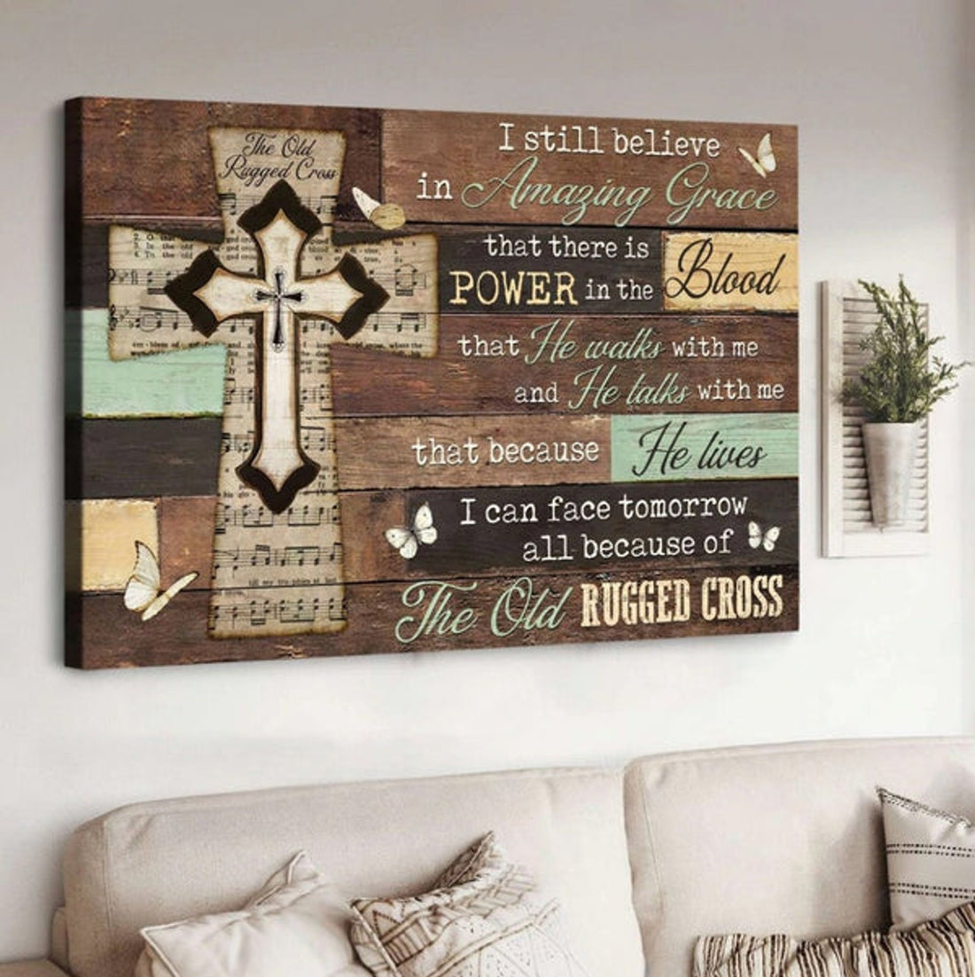 Grace Music Sheet Wall Planks The Old Rugged Cross Canvas Wall Art - Christian Poster - Religious Wall Decor