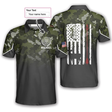 Custom 3D All Over Print Gradient Camo American Flag Custom Archery Polo Shirts for Men