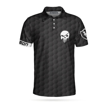 Custom Personalized Black Skull Golfing Men Polo Shirt, Grass Destroyer Custom Polo Shirt Design, Golf Gift Idea For Male