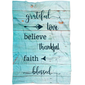 FUNSTUFFPRINT Grateful Love Believe Thankful Faith Blessed Fleece Blanket - Christian Blanket - Bible Verse Blanket
