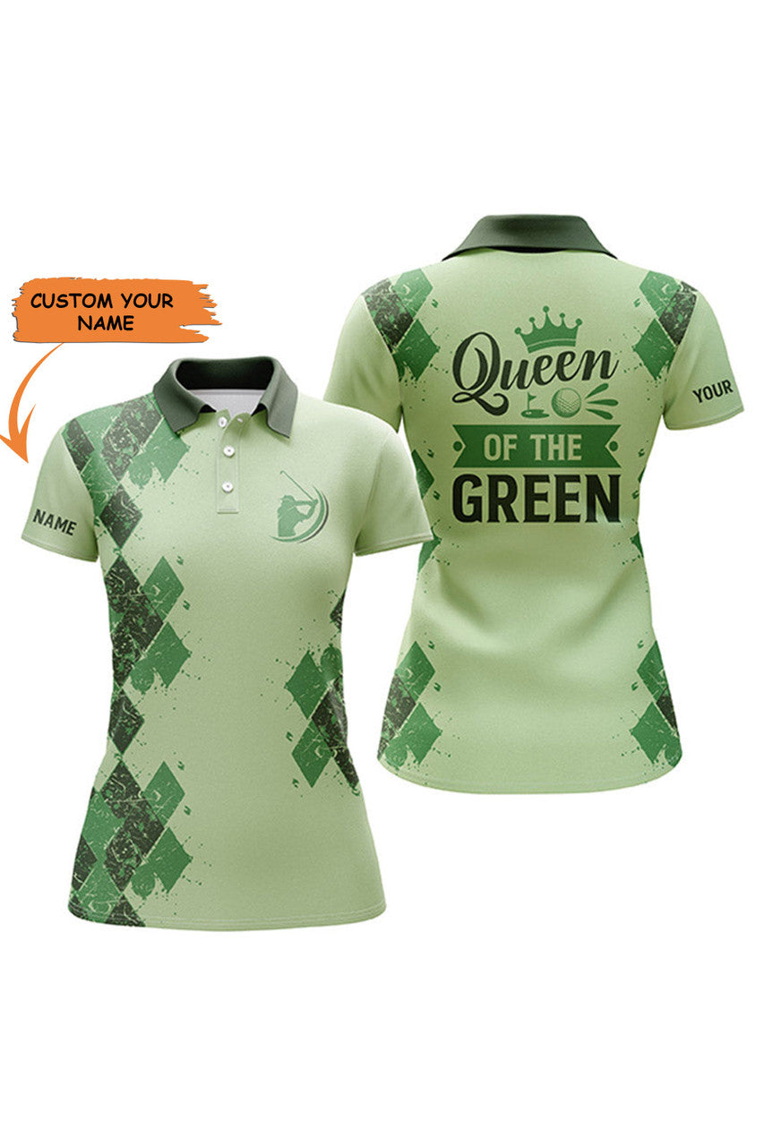 Custom Green Womens Golf Polo Shirt Custom Name Queen Of The Green Funny Golf Shirt, Gift For Golf Lovers