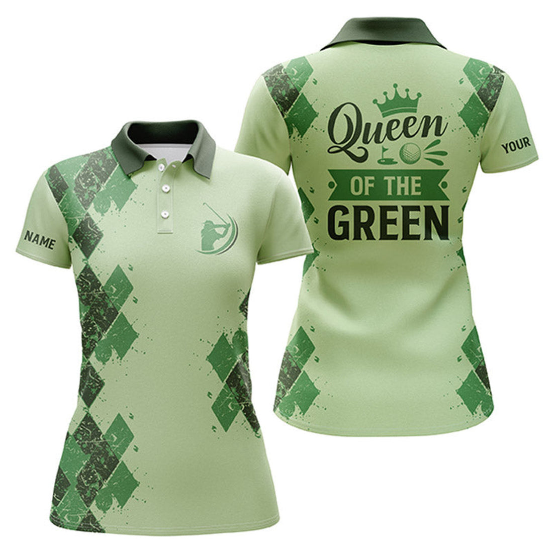 Custom Green Womens Golf Polo Shirt Custom Name Queen Of The Green Funny Golf Shirt, Gift For Golf Lovers