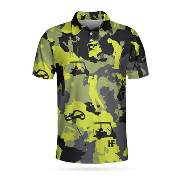 Green And Grey Camouflage Golf Polo Shirt, Military Streetwear Polo Shirt, Camo Golf Shirt For Men