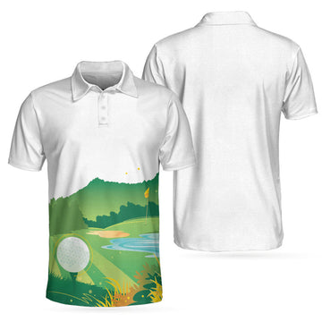 Green Golf Course Short Sleeve All Over Print Polo Shirt, Unique Golf Shirt For Men, Cool Gift For Golfers