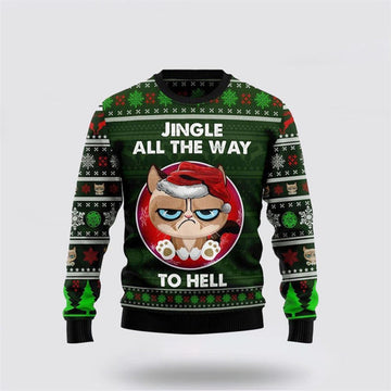 FUNSTUFFPRINT Grumpy Cat Jingle Funny Family Ugly Christmas Sweater For Men And Women, Best Gift For Christmas, Christmas Fashion Winter Ugly Sweater