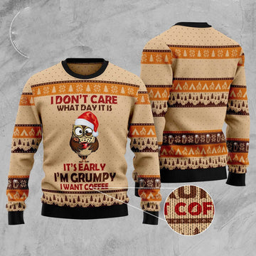 FUNSTUFFPRINT Grumpy Owl Ugly Christmas Sweater, Christmas Sweater, Ugly Sweater, Funny Xmas Sweaters Ugly Sweater