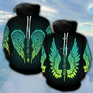 FUNSTUFFPRINT Matching Her Guardian His Angel Couple 3D Hoodie and Zip Hoodie