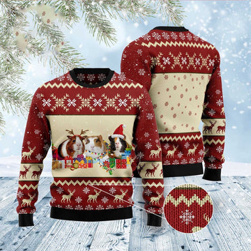 FUNSTUFFPRINT Guinea Pig Snow Ugly Christmas Sweater, Christmas Sweater, Ugly Sweater, Funny Xmas Sweaters Ugly Sweater
