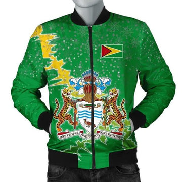 FUNSTUFFPRINT Guyana Christmas Coat Of Arms Men 3D Bomber Jacket