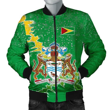 FUNSTUFFPRINT Guyana Christmas Coat Of Arms Men Bomber Jacket Style 3D Bomber Jacket