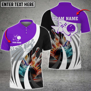 Custom Bowling Ball And Pins Texas Map Multicolor Option Customized Name 3D Polo Shirt, Idea Gift for Bowler