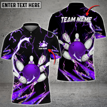 Custom Bowling And Pins Breath Of Thunder Multicolor Option Customized Name 3D Polo Shirt, Gift for Bowler