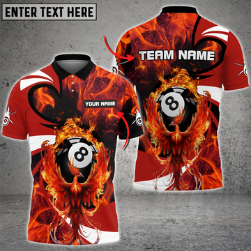 Custom Billiards Phoenix Fire Personalized Name 3D Polo Shirt, Idea Gift for Billiards Lovers