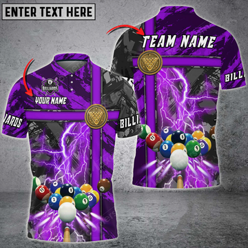 Custom Billiards Thunder Grunge Personalized Name, Team Name Unisex 3D Polo Shirt