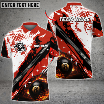 Custom Cue Billiards 8 Ball Grunge Multi Color Options Customized Name 3D Polo Shirt, Idea Gift for Pool Player
