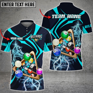 Custom Billiard Crashing Thunder Multi ColorPattern Premium Customized Name 3D Polo Shirt