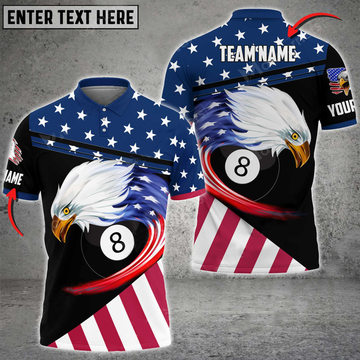 Custom Billiards Curved Eagle US Flag Customized Name, Team Name 3D Polo Shirt Multicolor Options