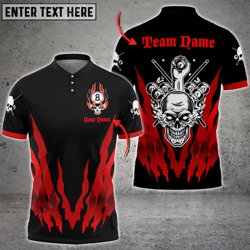 Custom Billiards 8 Ball Skull Personalized Name 3D Polo Shirt, Idea Gift for Billiards Lovers