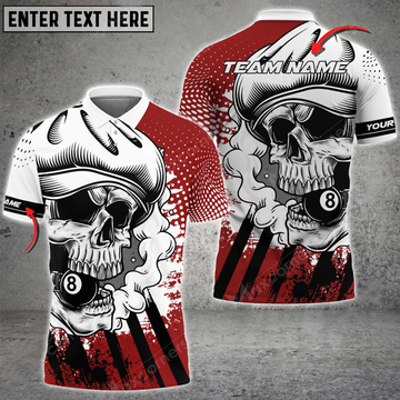Custom Billiards Skull Holding 8 Ball Personalized Name, Team Name Billiard 3D Polo Shirt Multicolor Options