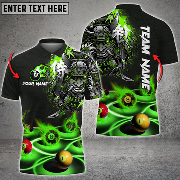 Custom Billiards Flame Samurai Personalized Name, Team Name Polo Shirt, Perfect Shirt for Billiard Player