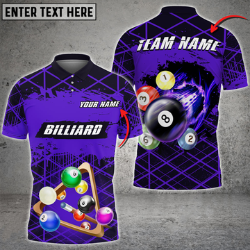 Custom Billiards Space Shape Grunge Multicolor Option Customized Name 3D Polo Shirt