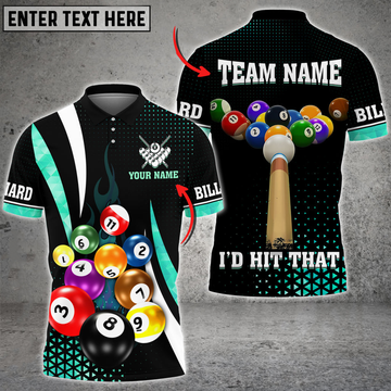Custom Billiards I'd Hit That Multi Color Options Customized Name 3D Polo Shirt