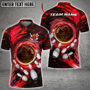 Custom Bowling Ball & Pins Maximum Motivation Customized Name 3D Polo Shirt