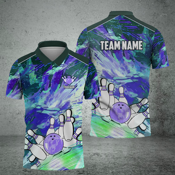 Personalized Bowling And Pins Art Of Painting Multicolor Customized Name 3D Polo Shirt