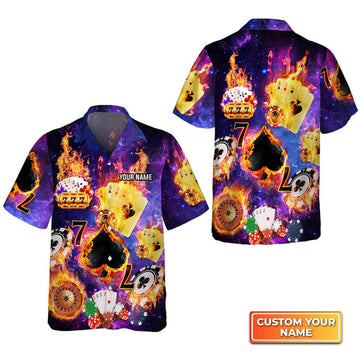 Custom Funny Poker Casino Seamless Pattern Personalized Name 3D Hawaiian Shirt For Poker Players