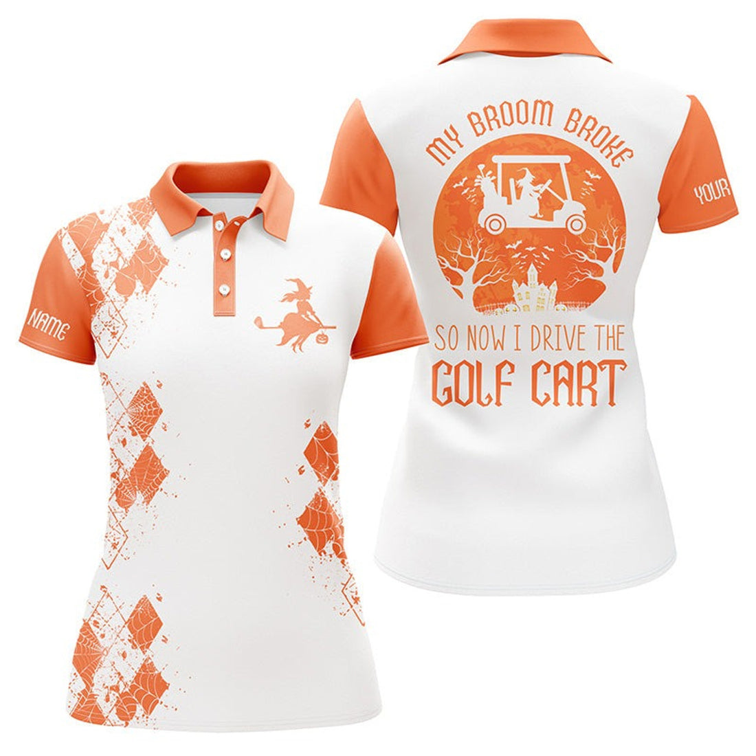 Funny Custom Name Halloween Golf Cart Driving Golf Lovers Gift Women Golf Polo Shirt S-5XL
