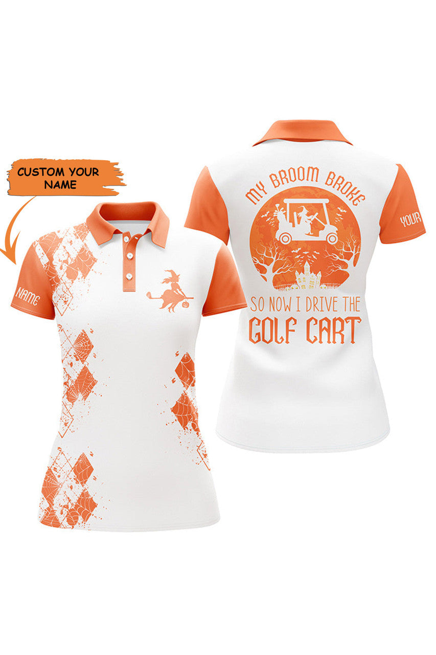 Funny Custom Name Halloween Golf Cart Driving Golf Lovers Gift Women Golf Polo Shirt S-5XL