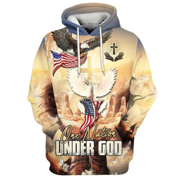 FUNSTUFFPRINT 3D Hand Jesus One Nation Under God 3D Hoodie and Zip Hoodie