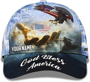 FUNSTUFFPRINT Custom Hand Of Jesus God Bless America Eagle All Over Print Baseball Cap - Christian Hats For Men Women