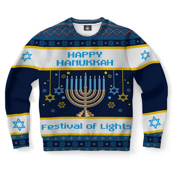 FUNSTUFFPRINT Hanukkah Festival Of Lights Ugly Christmas Sweater, Christmas Sweater, Ugly Sweater, Funny Xmas Sweaters Ugly Sweater