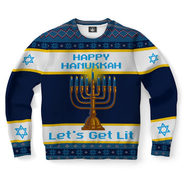 FUNSTUFFPRINT Hanukkah Let's Get Lit Ugly Christmas Sweater, Christmas Sweater, Ugly Sweater, Funny Xmas Sweaters Ugly Sweater