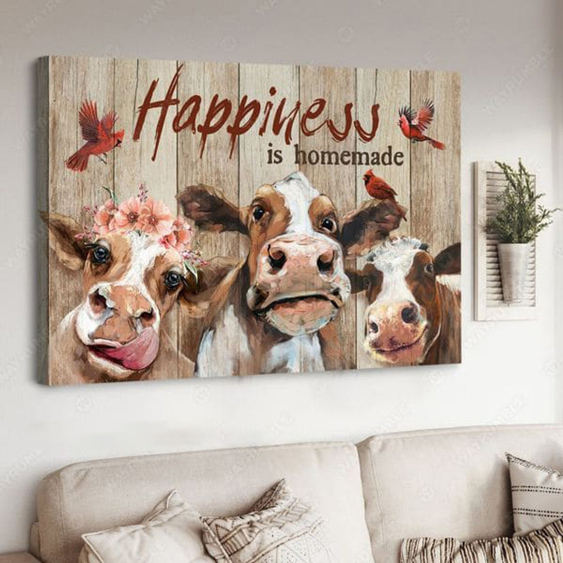 Hapiness Is Homemade, Farm Cow, Cardinal Bird, Farmer Poster Poster and Canvas